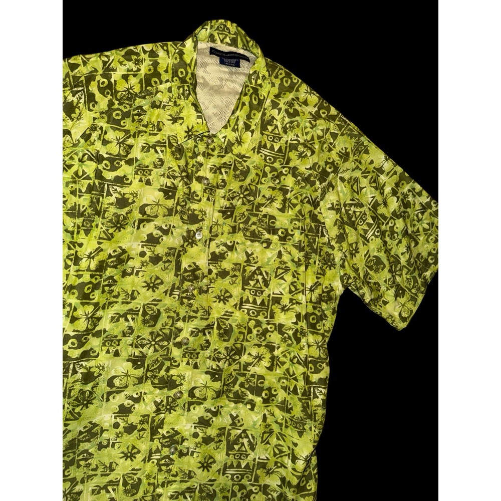 ExOfficio XL Short‎ Sleeve Button-Up Green Floral Print Shirt Fishing Outdoors